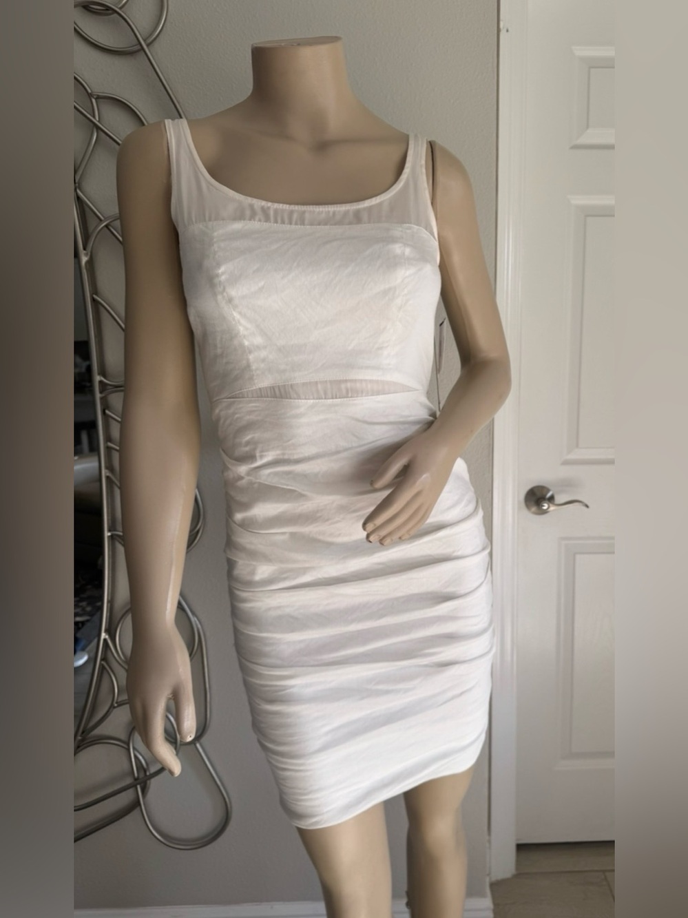 Nicole Miller Off-White Sleeveless Satin Camisole Dress